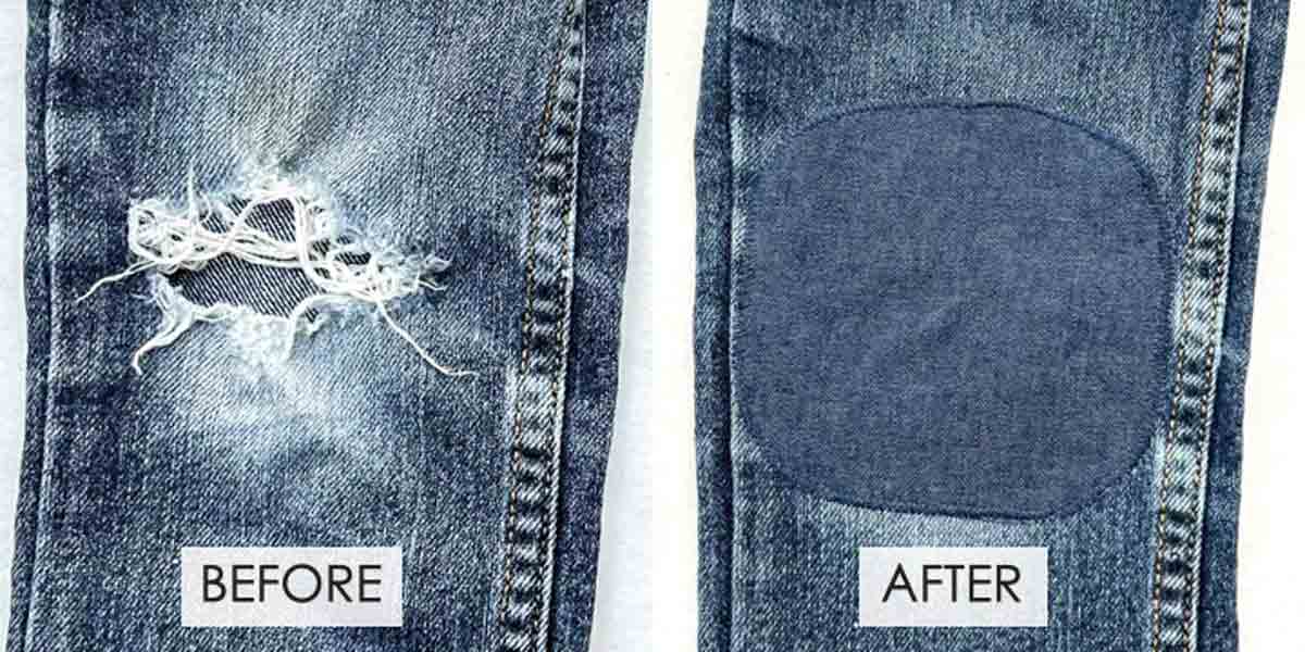 Before and after of ripped jeans. How to repair a hole in jeans.