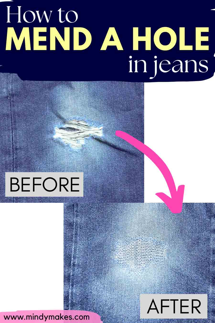 How to Repair a Hole in Jeans (3 Ways) - MindyMakes