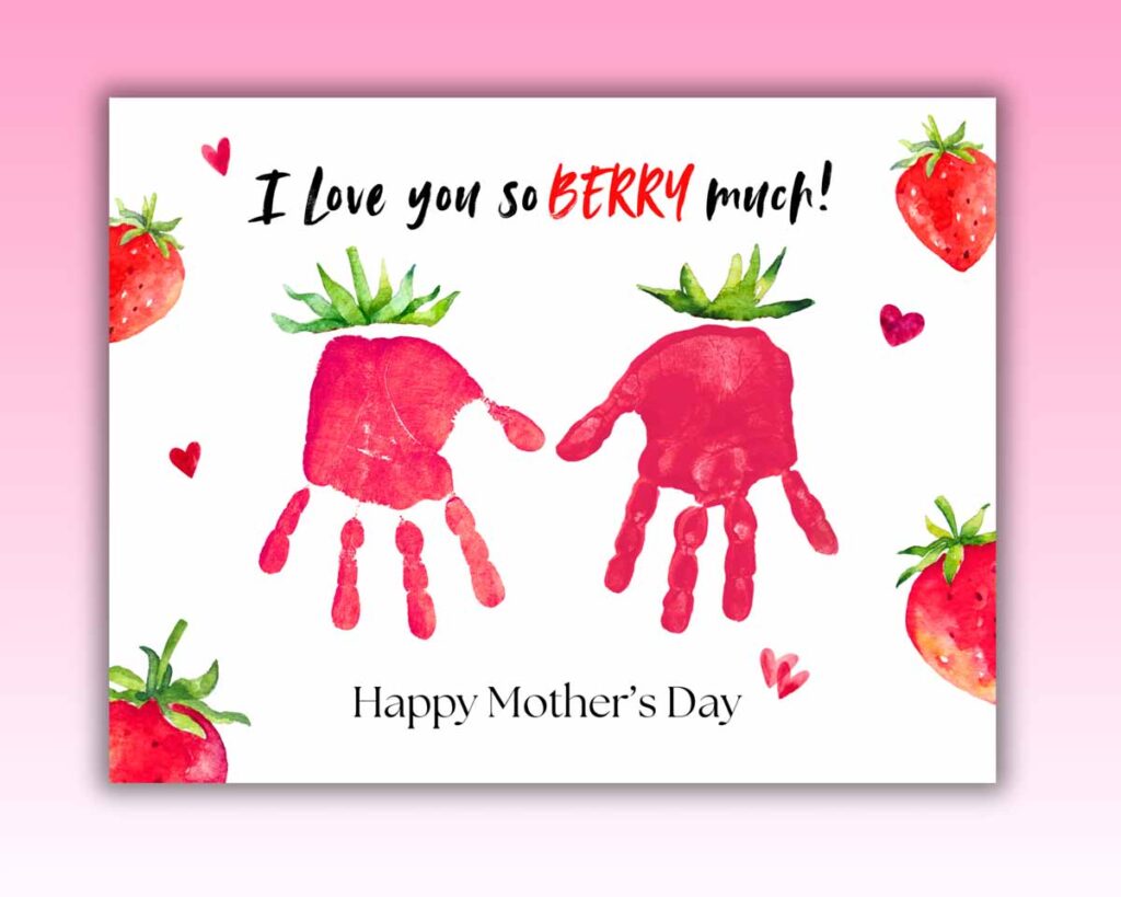 mother's day strawberry handprint art landscape version
