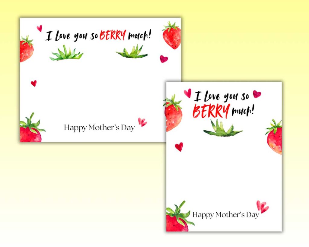 mother's day strawberry handprint art blank, 2 versions