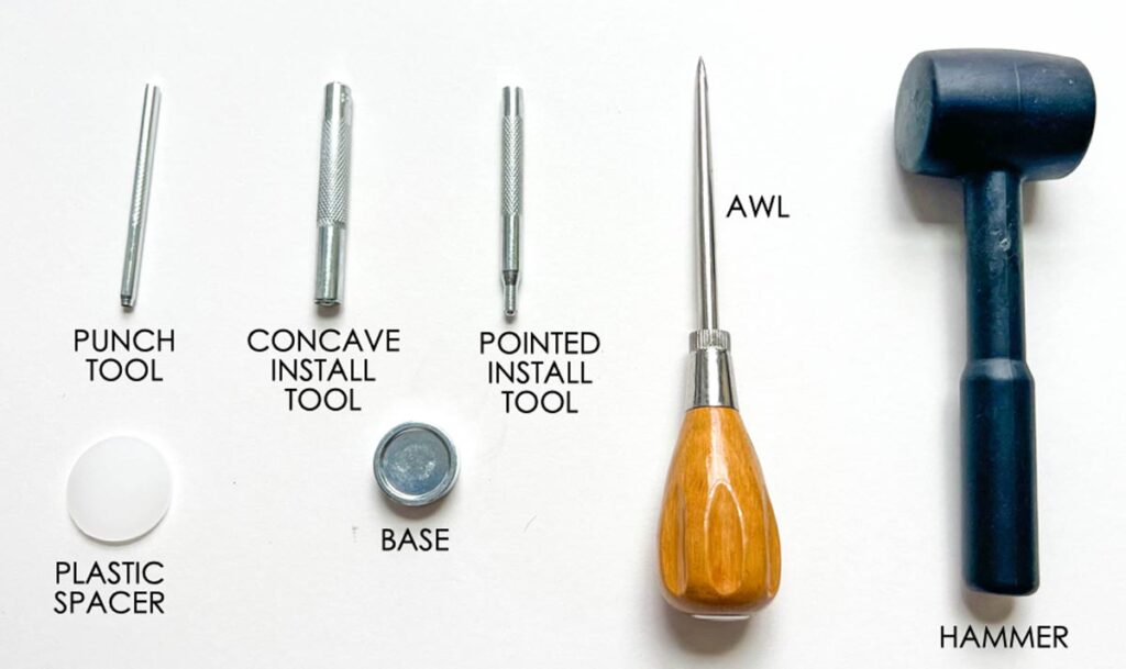 Tools included in metal spring snaps kit