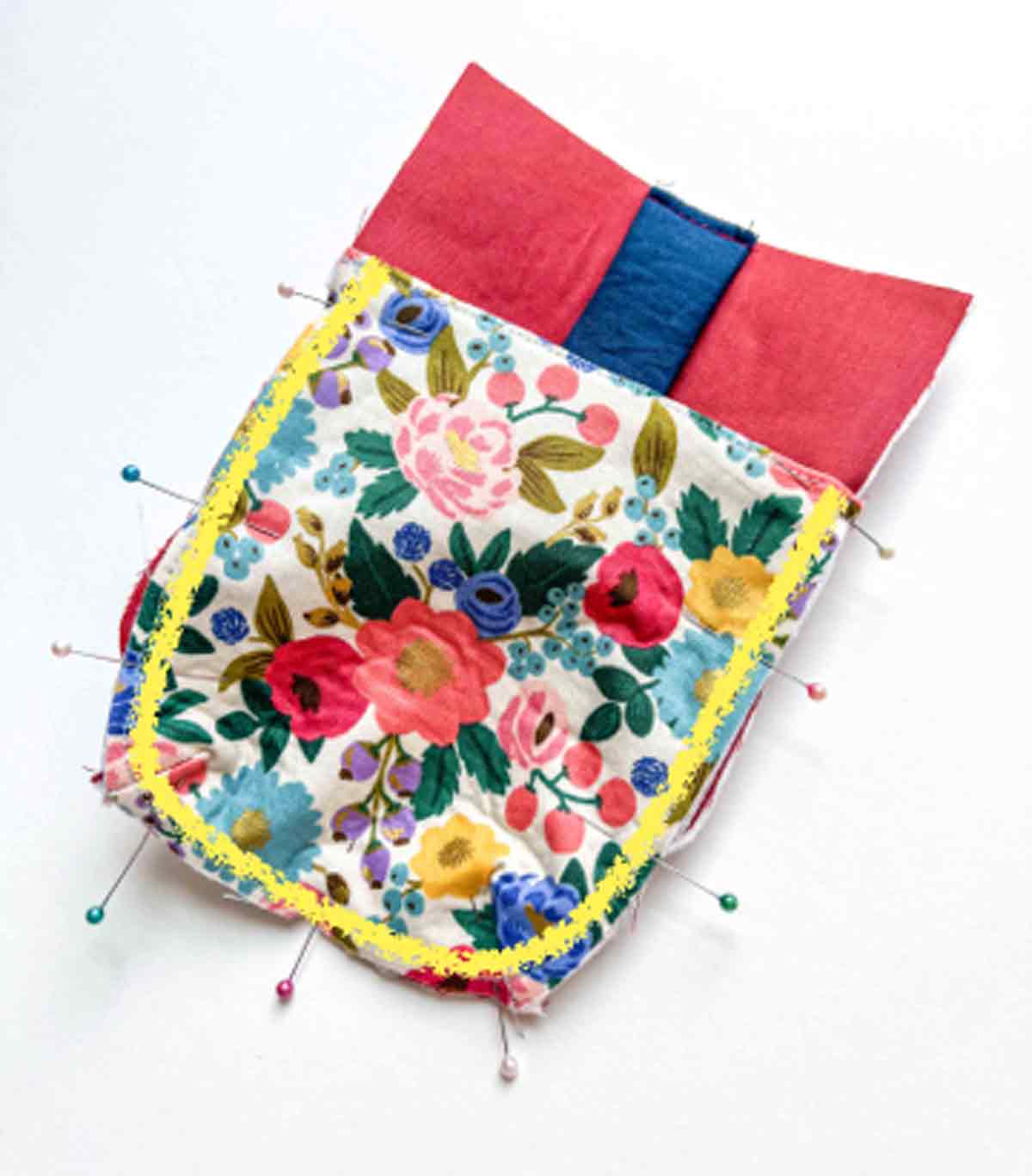basting front pocket piece to back piece A of crossbody cell phone bag