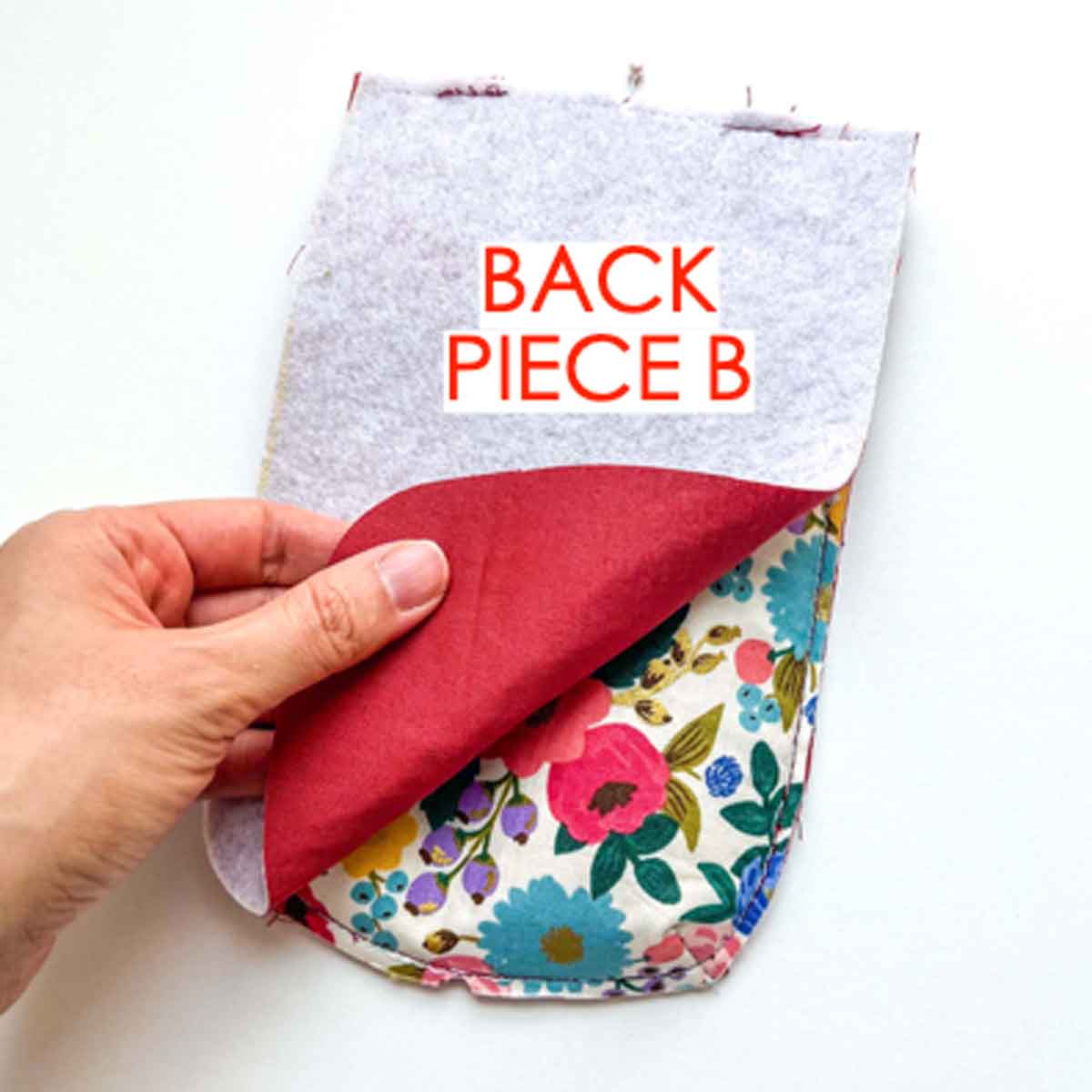 sewing back piece B to back piece A of crossbody cell phone bag