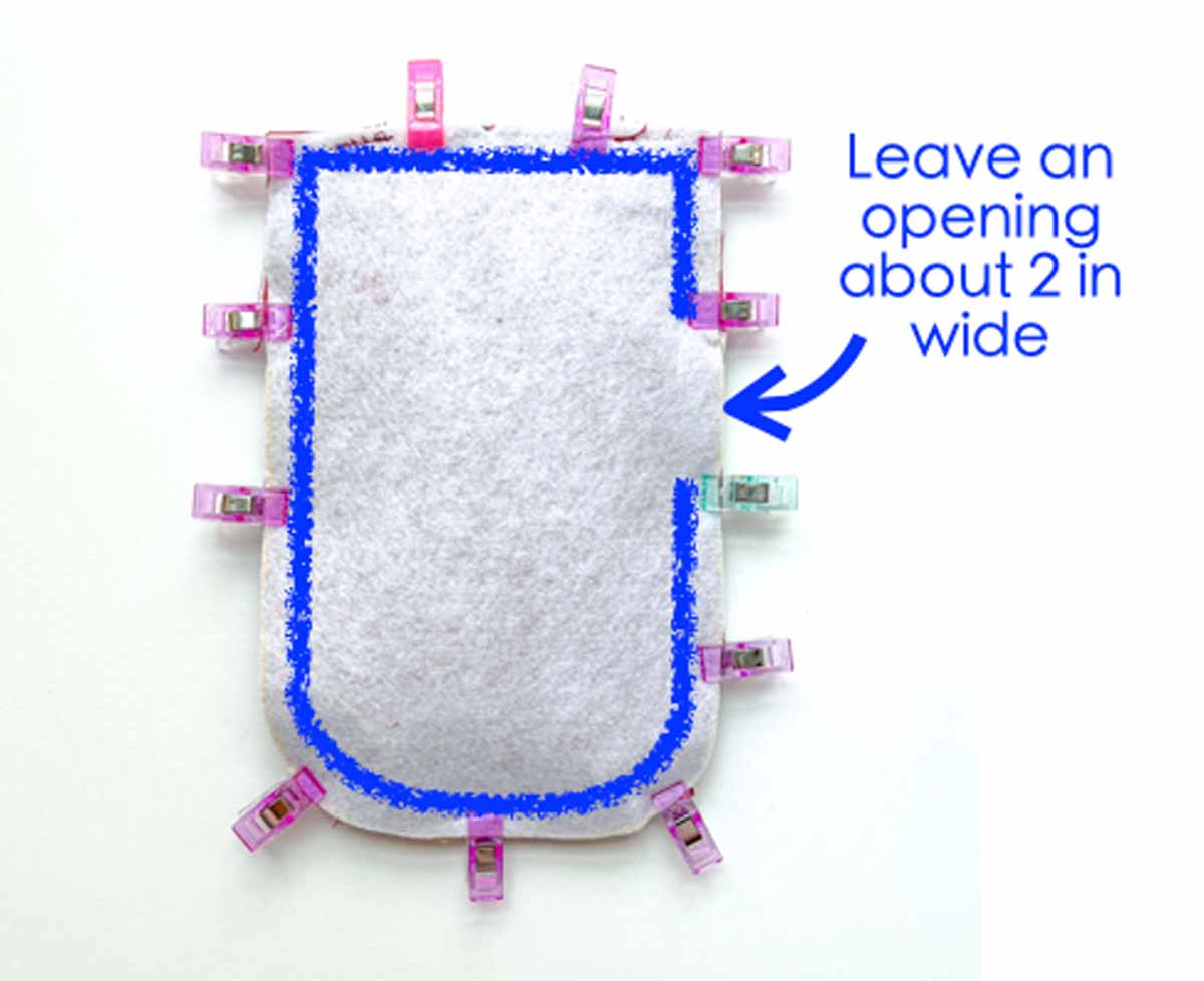 sewing back piece B to back piece A of crossbody cell phone bag