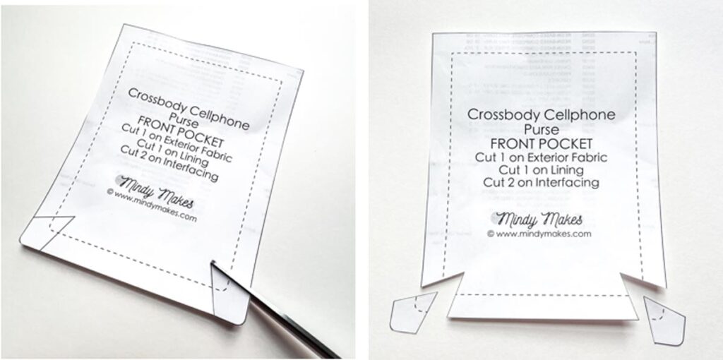cutting out darts of crossbody cellphone bag pocket
