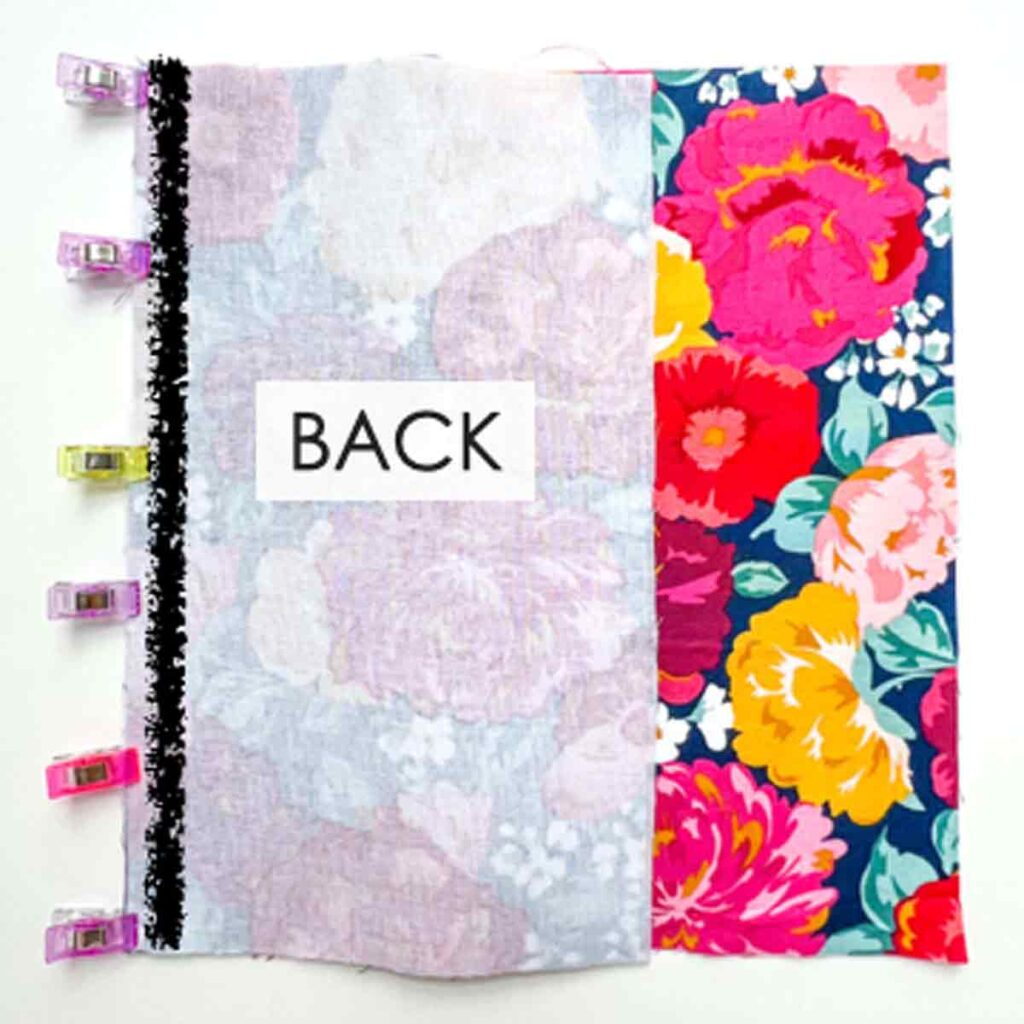 BACK PIECE and rest of exterior clipped together with black sew line. Composition notebook cover