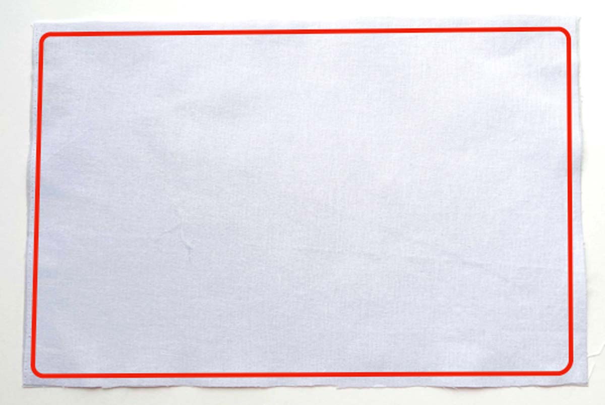 final sew line, marked in red, on wrong side of LINING for composition notebook cover