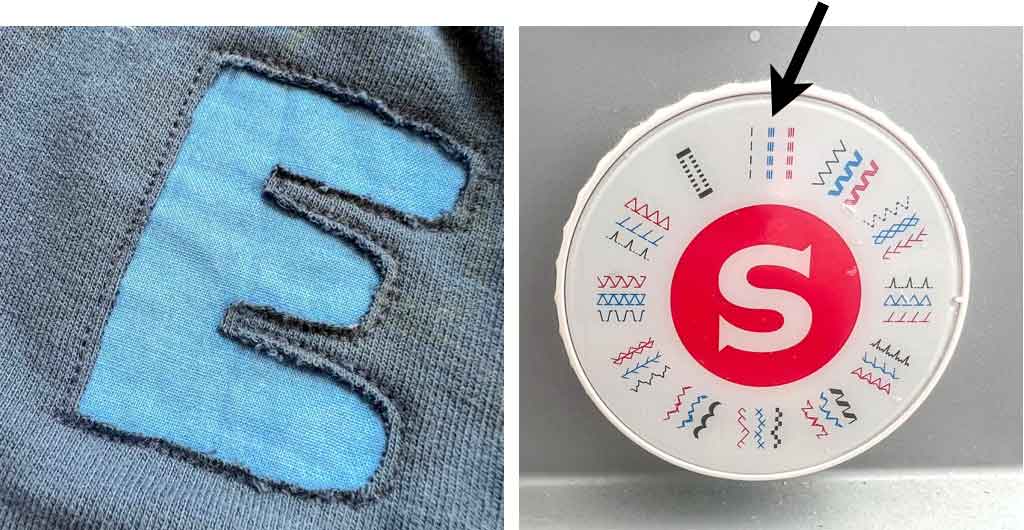 reverse applique design done with machine sewing stitch